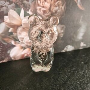 Vtg Glass Bear Figure‎ Flat Back Paperweight Solid - 3.5" - Excellent